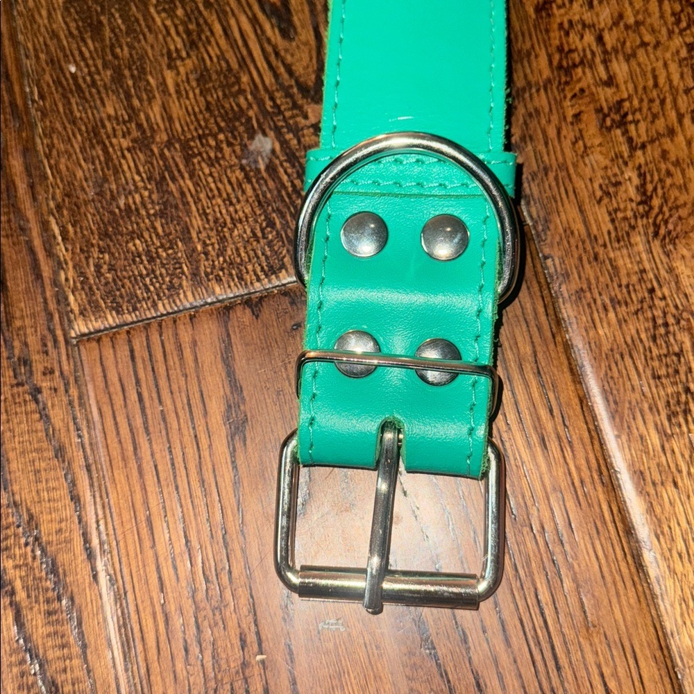 Green Leather Silver Buckle Belt - Picture 4 of 4